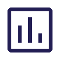 Dark blue logo with stylized bars inside a square, resembling a chart or graph icon.