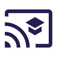 Icon of a computer screen with a graduation cap and signal waves, representing online education or e-learning.