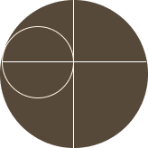 Geometric drawing of an outline square with sections divided by vertical, horizontal, and circle lines.