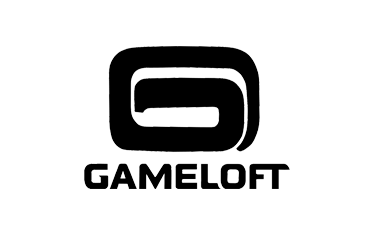 Logo de Gameloft avec un symbole stylisé et le nom en dessous.