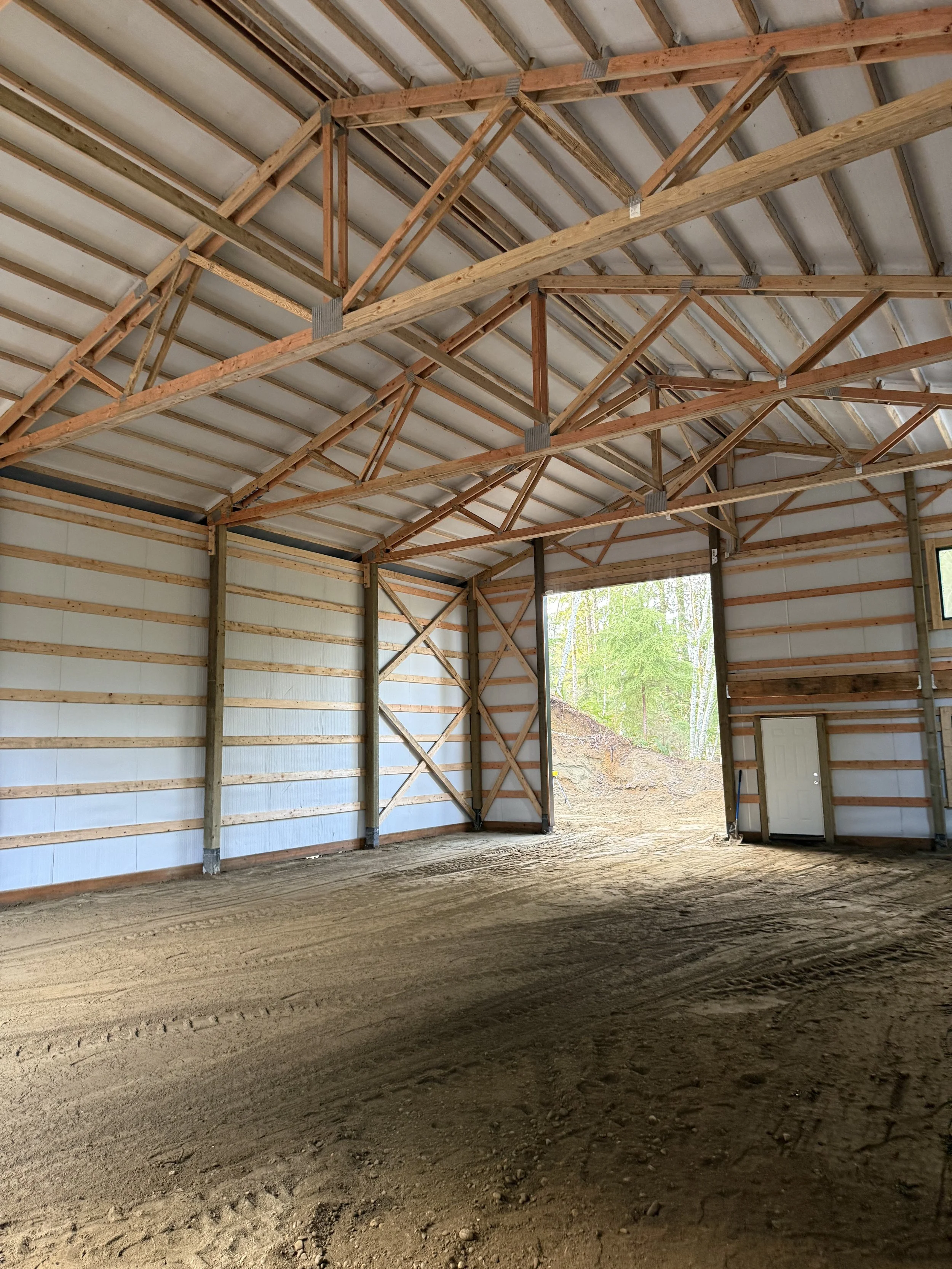 Inside of a large custom shop build by TJ Parkis Structures