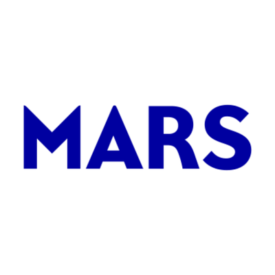 The word 'MARS' written in large, bold, blue capital letters on a transparent background.