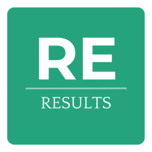 Green square sign with white text reading 'RE Results'.