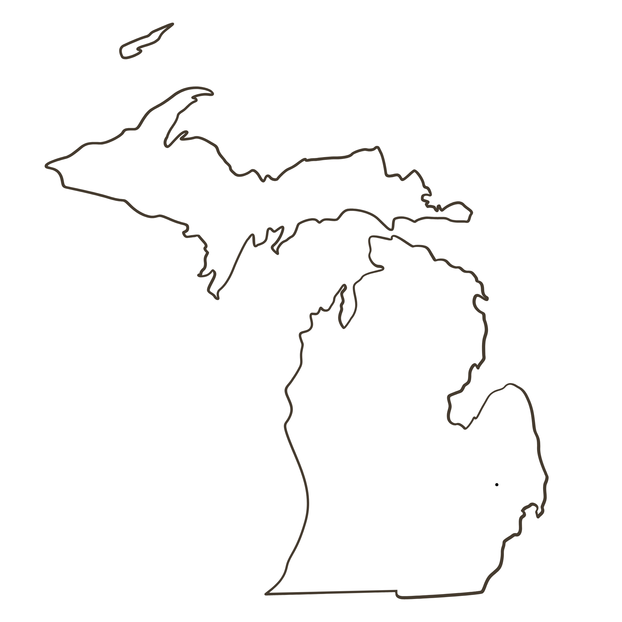Outline map of Michigan showing the service area for EK Custom Cabinetry