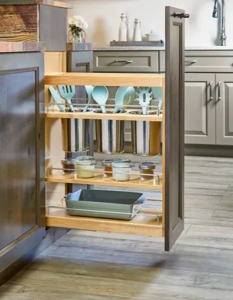 Soft-close pull-out cabinet storage for custom kitchens in Southeast Michigan