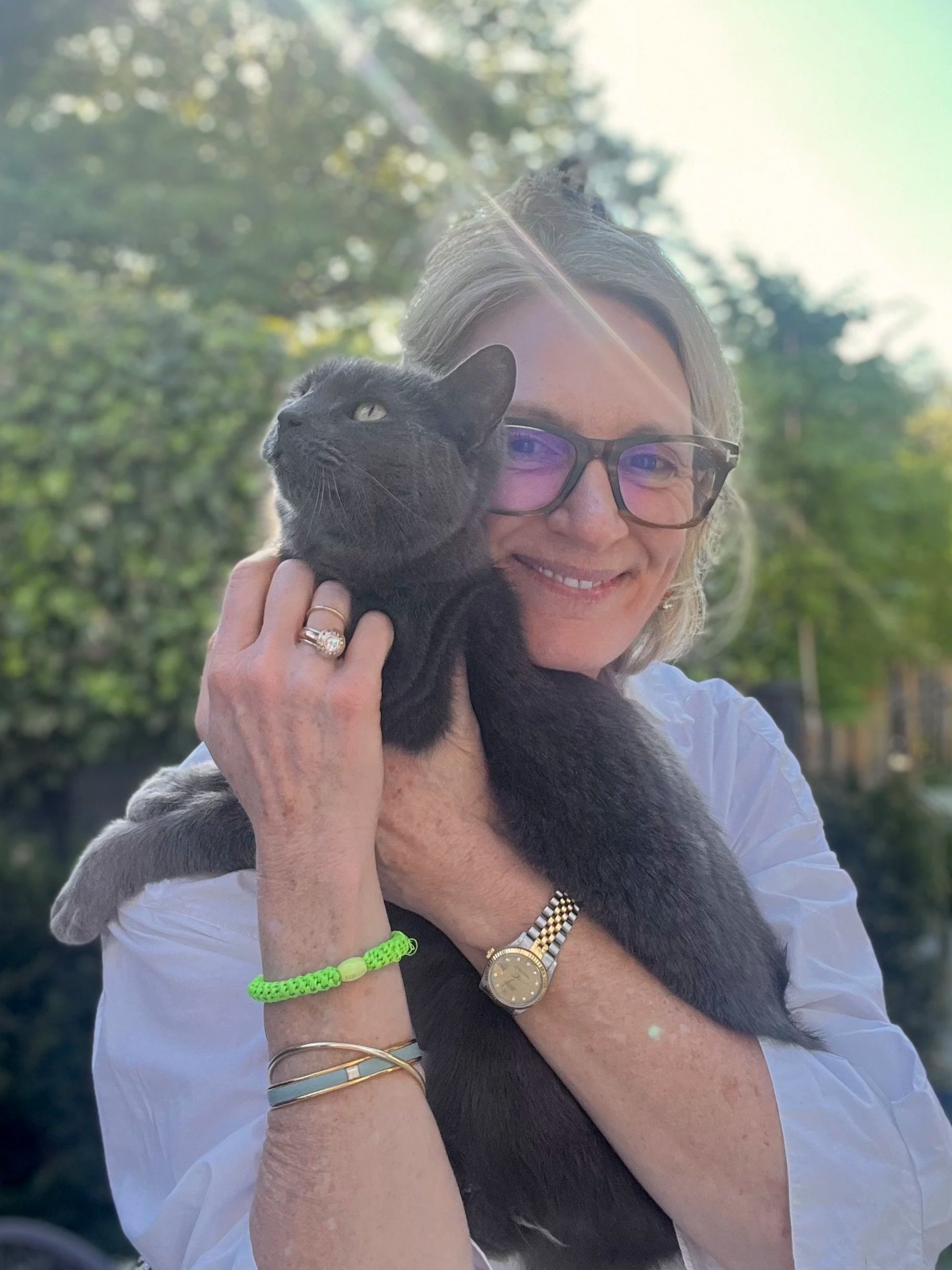 Louise from The Happy House Cat with her rescue cat Tinkerbell