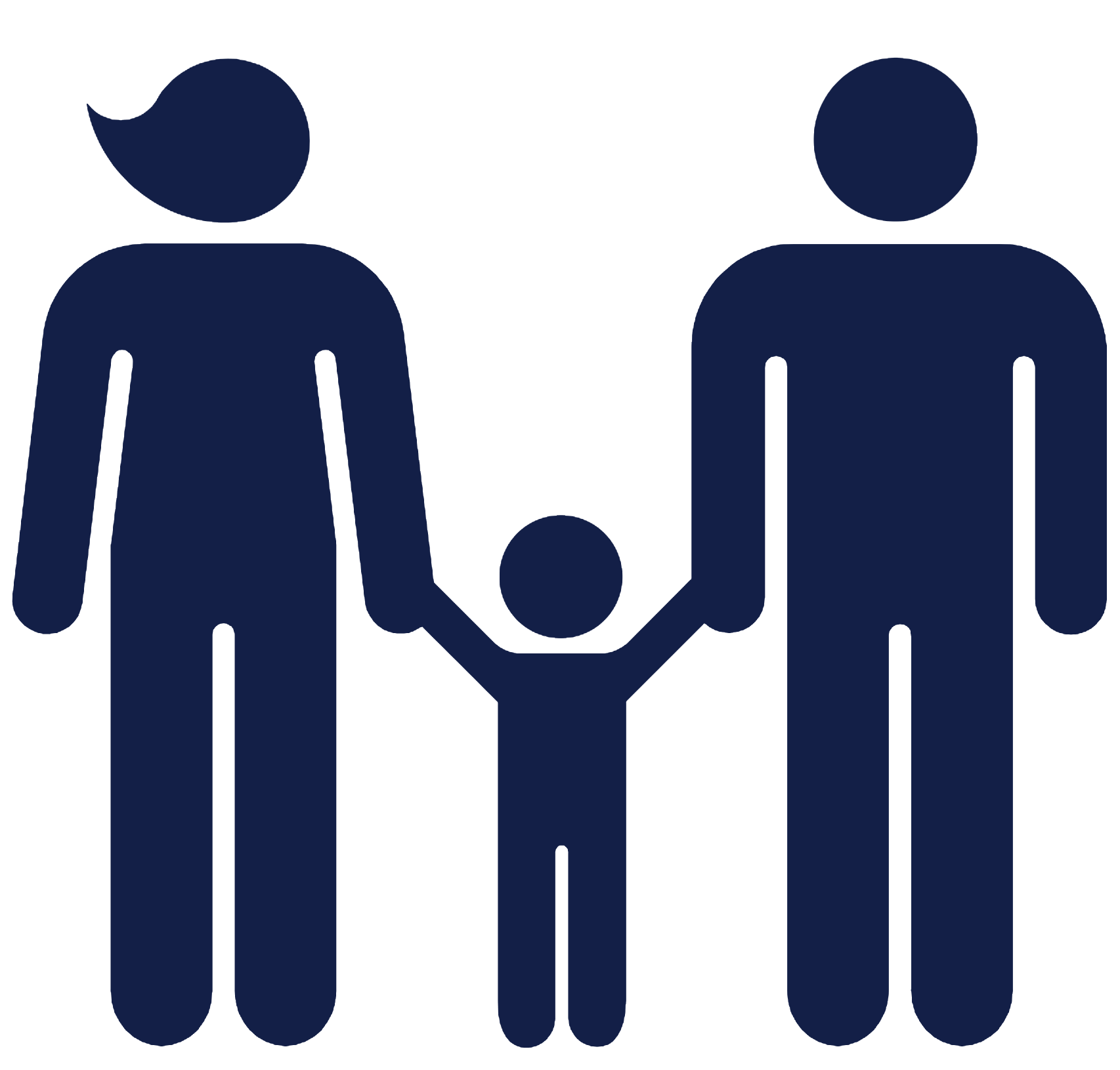 An image representing family law including a mother, child and father.