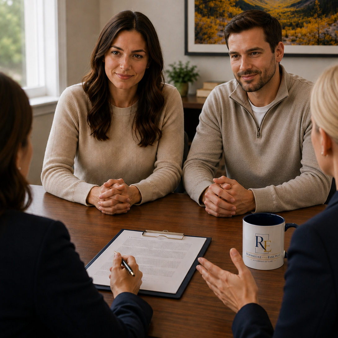 Attorneys Michelle Rodriguez and Holli Else meet with clients to discuss legal matters.