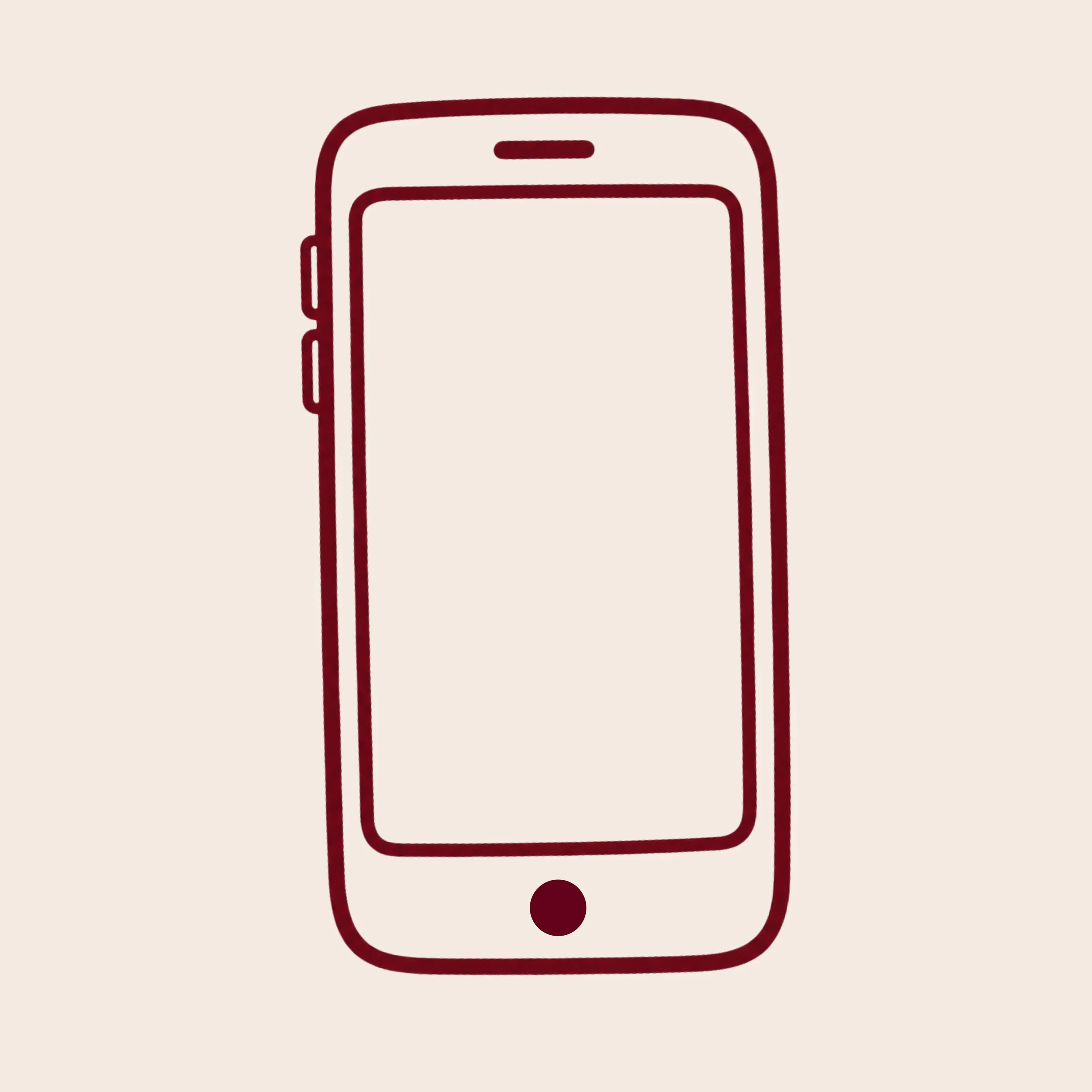 Line drawing of a smartphone with a shopping cart icon on the screen, set against a beige background.