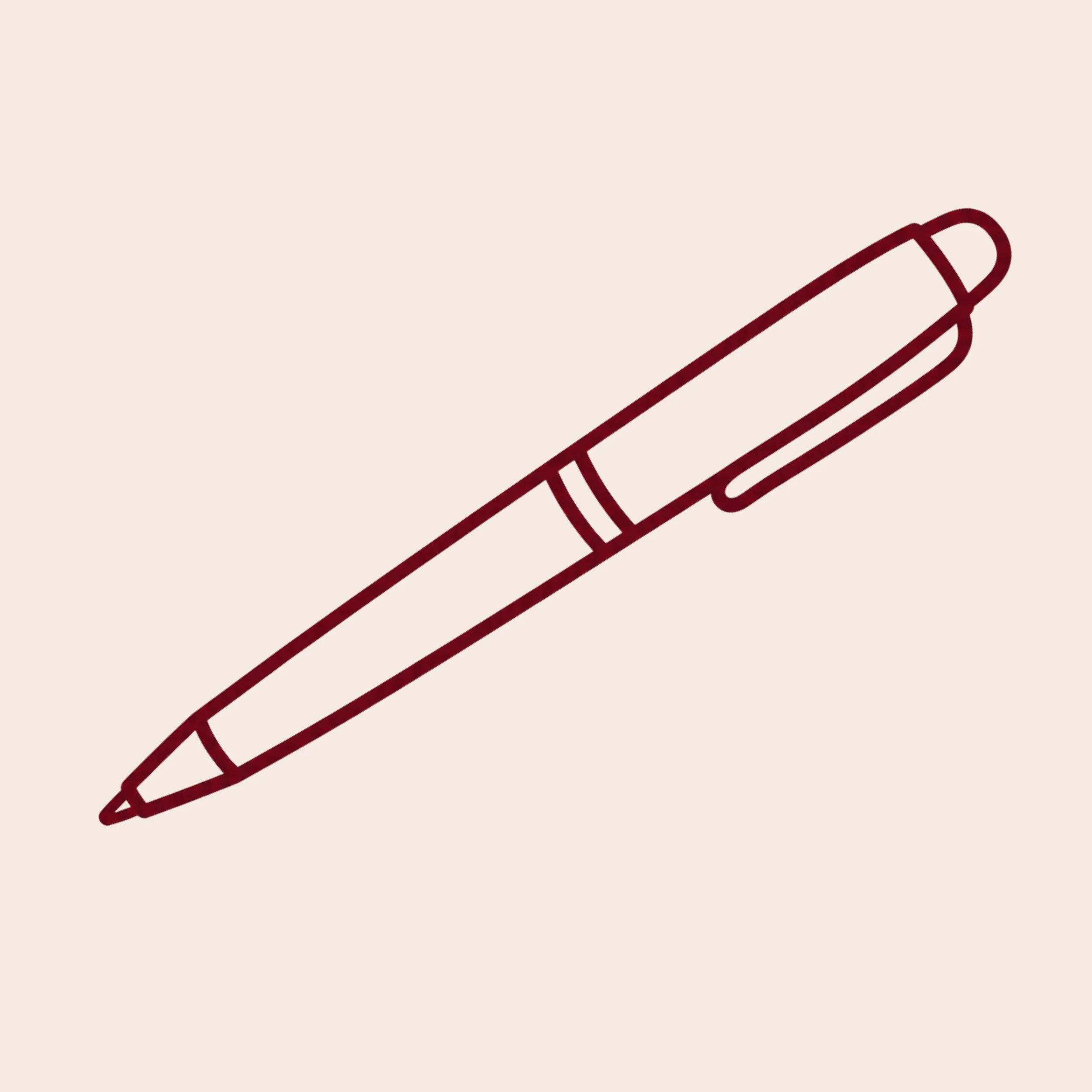 Line drawing of a red pen on a light beige background.