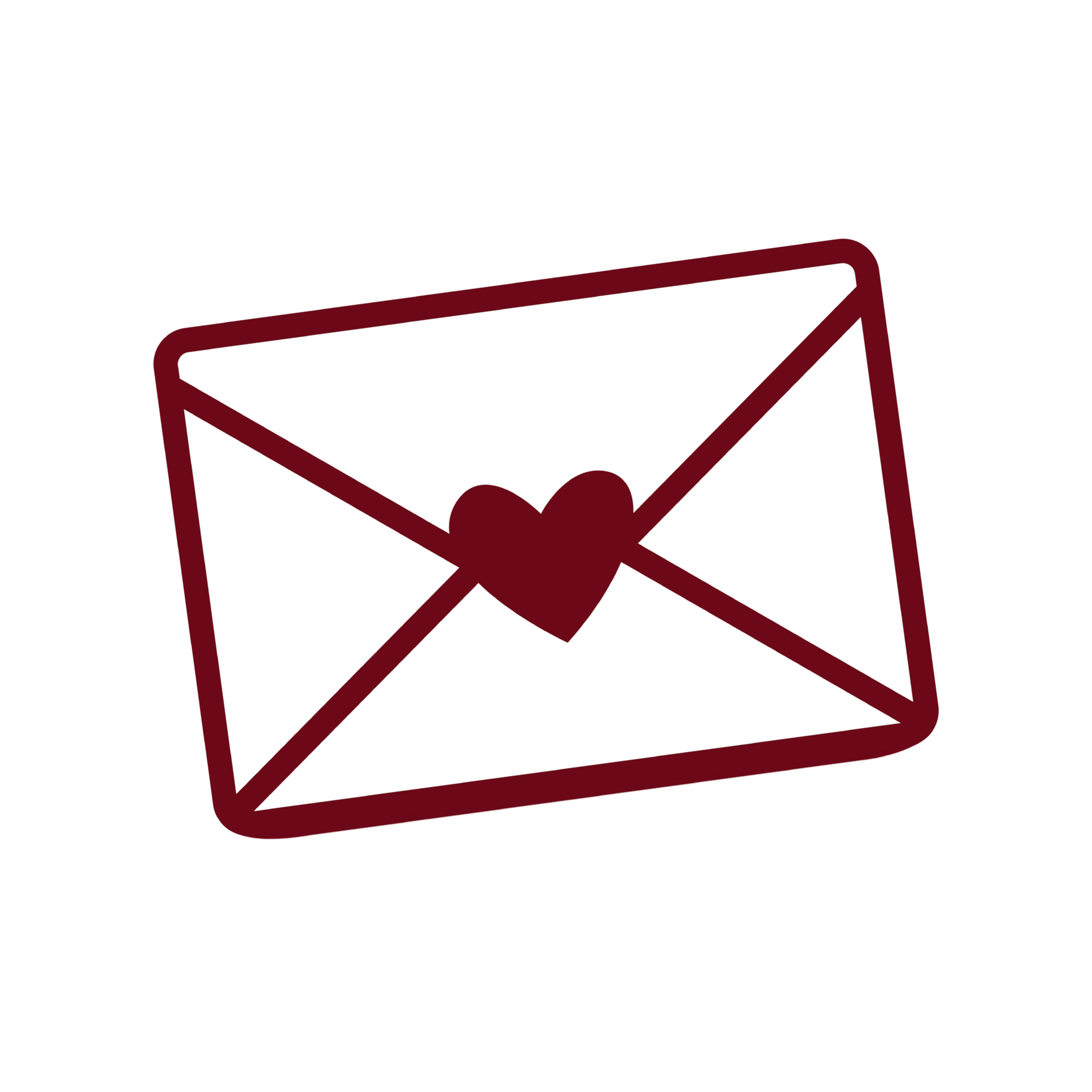 A minimalist red line drawing of a heart inside a shopping cart outline on a black background.