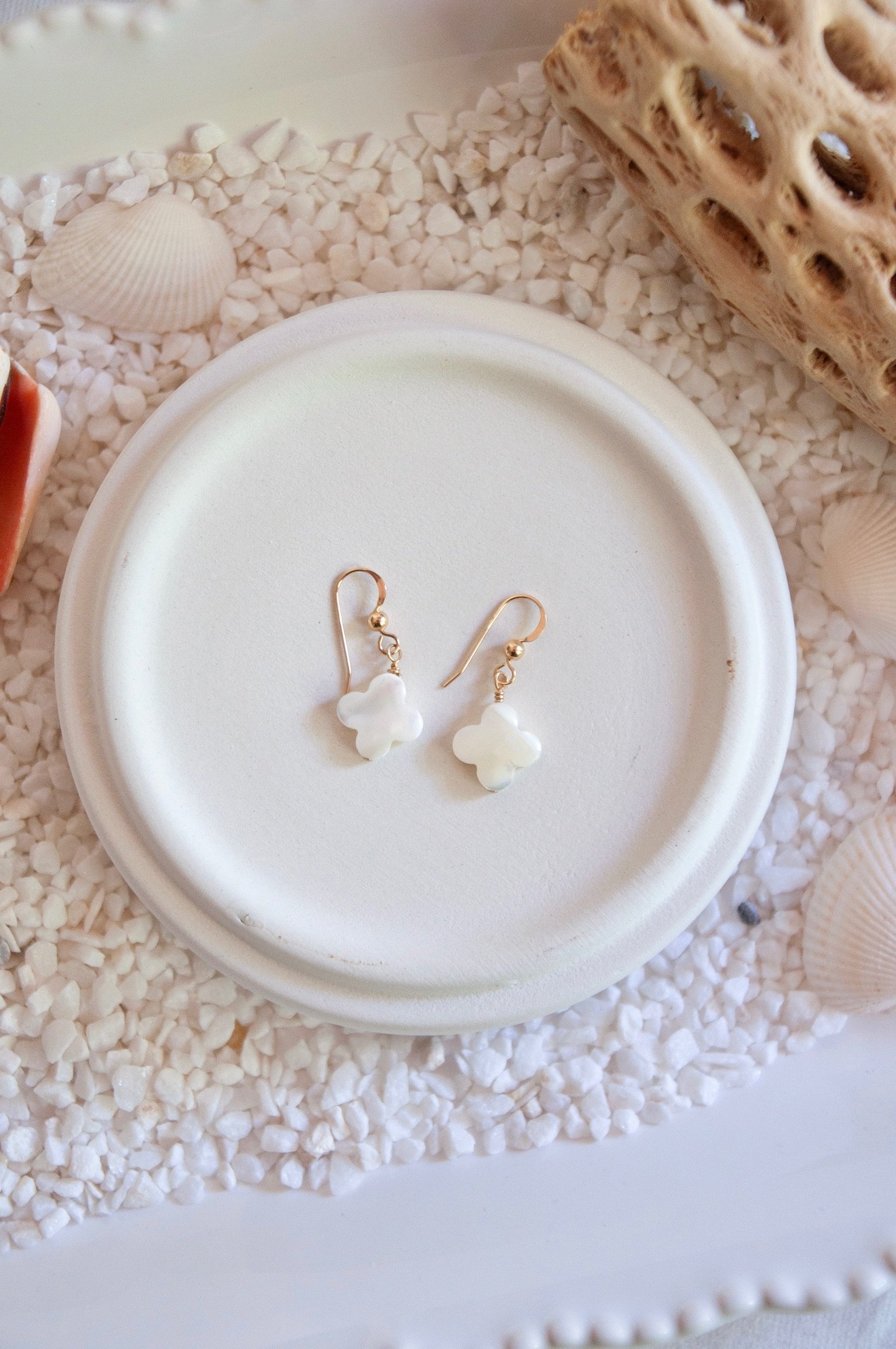 White Shell Clover Earrings by MK Design