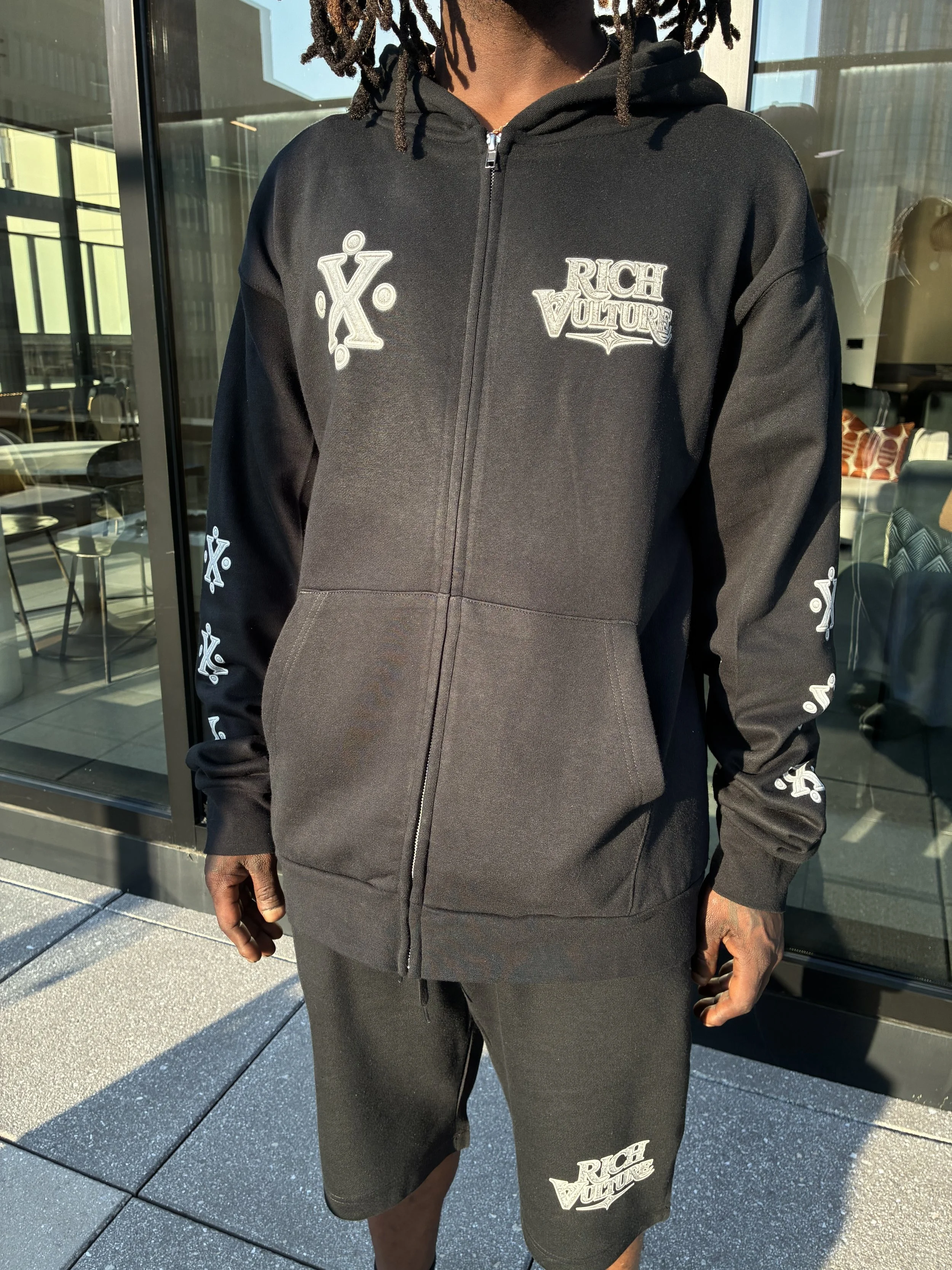 Phantom Gray on Black Zip Up Hoodie