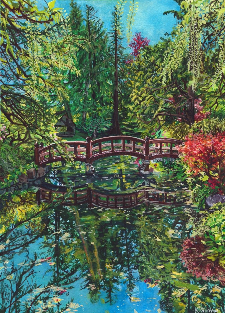 'Bridge in the Garden' | Gouache on Watercolour Paper