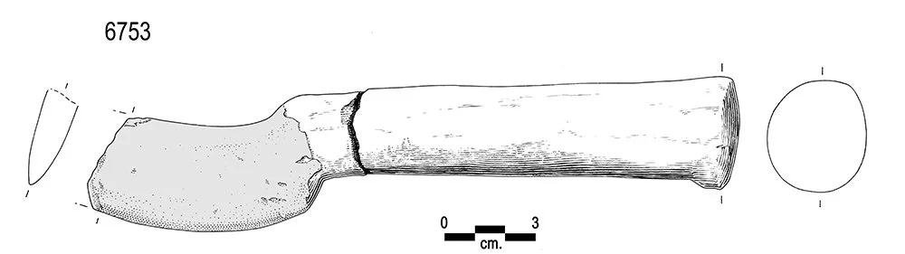 Sample object Illustration by Andrew Boyce: Fragment of a clay model sickle sword. Museum of Fine Arts, Boston