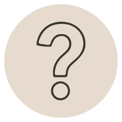 A beige circle with a large black question mark in the center.