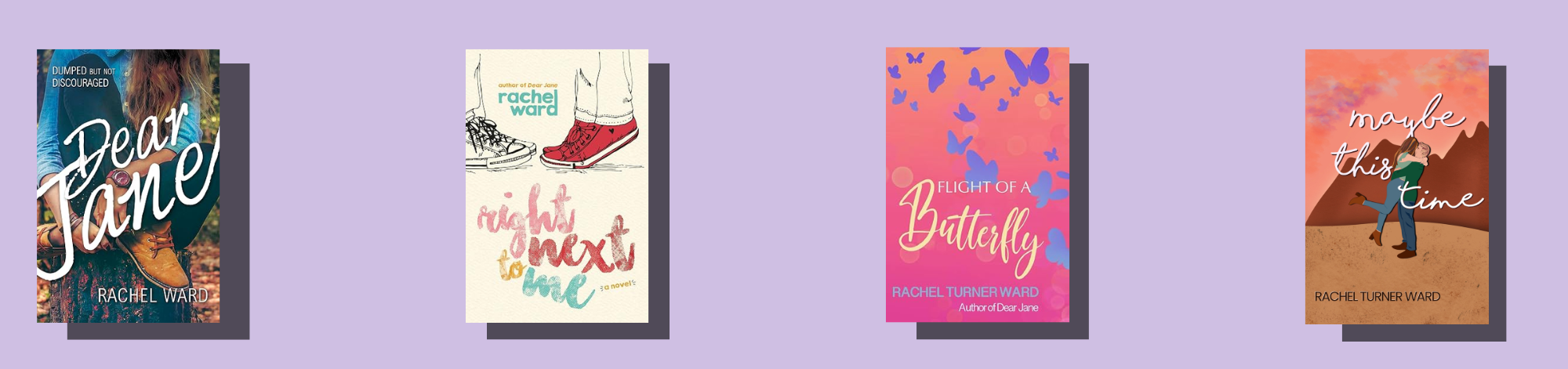 Four book covers by Rachel Ward displayed against a purple background.
