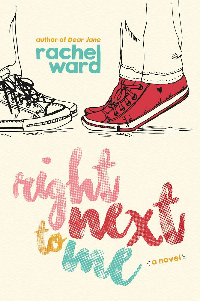 Book cover for "Right to the Moon" by Rachel Ward, featuring line drawings of two pairs of feet in sneakers, one black and white and the other red, on a light background with colorful, handwritten-style text.