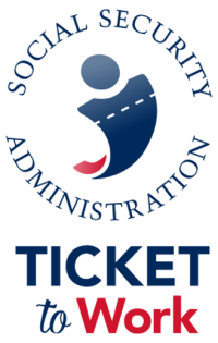 Social Security Administration Ticket to Work logo with a stylized smiling face and umbrella