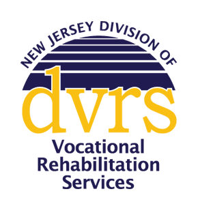 Logo for New Jersey Division of Vocational Rehabilitation Services, featuring the acronym 'dvrs' in yellow with navy blue text.