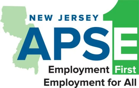 Map of New Jersey with text 'New Jersey APSE Employment First Employment for All'.