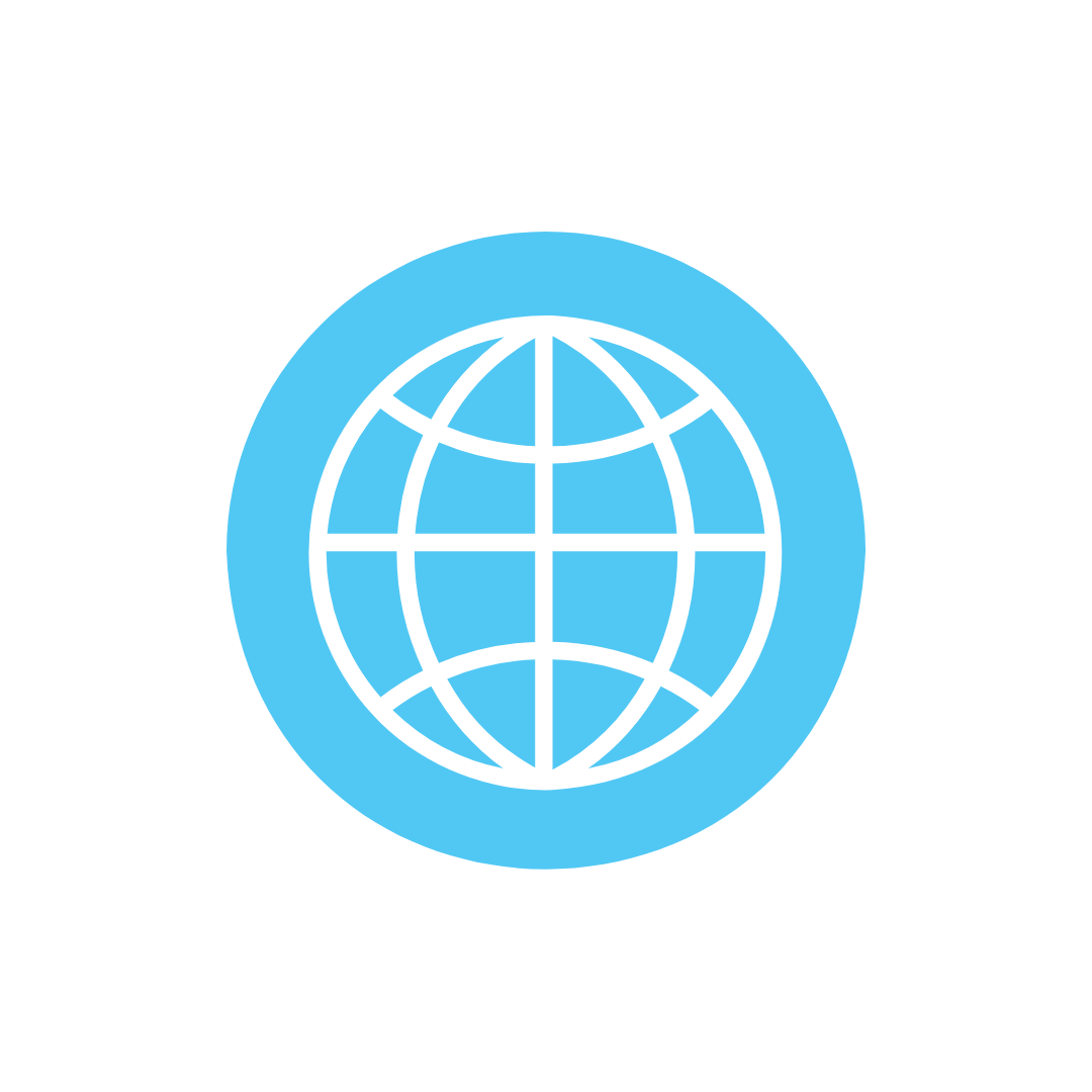 Website icon with a globe with latitude and longitude lines, enclosed in a blue circle.