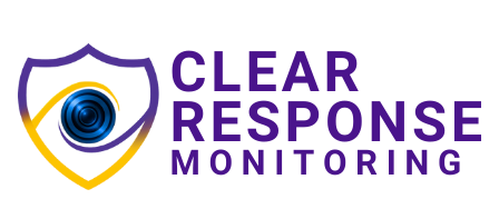 Logo for Clear Response Monitoring with a shield and a camera lens.