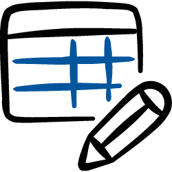 A blue hashtag symbol (#) drawn on a black background with a pointed arrow or pen beside it.