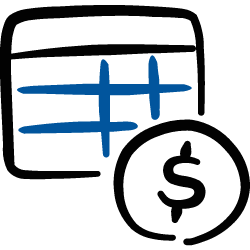 A digital lock or security system icon with blue lines and a dollar sign symbol.