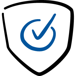 Checkmark inside a shield symbol, representing security or verification.