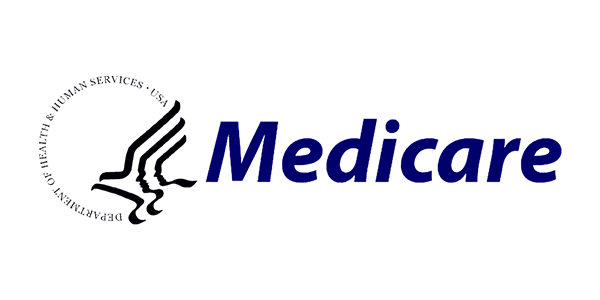 Logotipo de Medicare con un símbolo de una mano y el texto 'Medicare' en color azul.