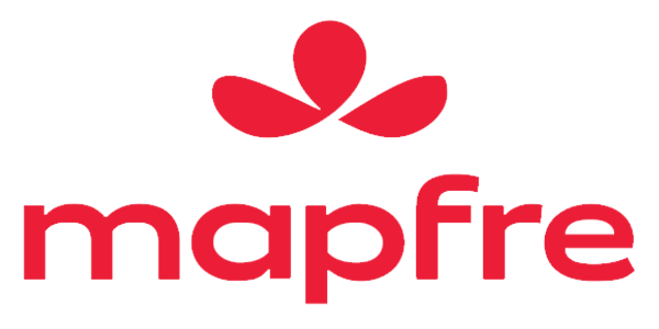 Logotipo de Mapfre con una figura abstracta de gotas en color rojo