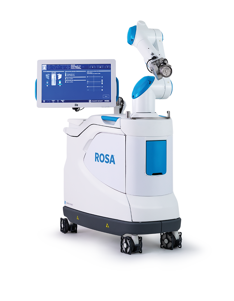 Robot quirúrgico con pantalla de control en un entorno médico
