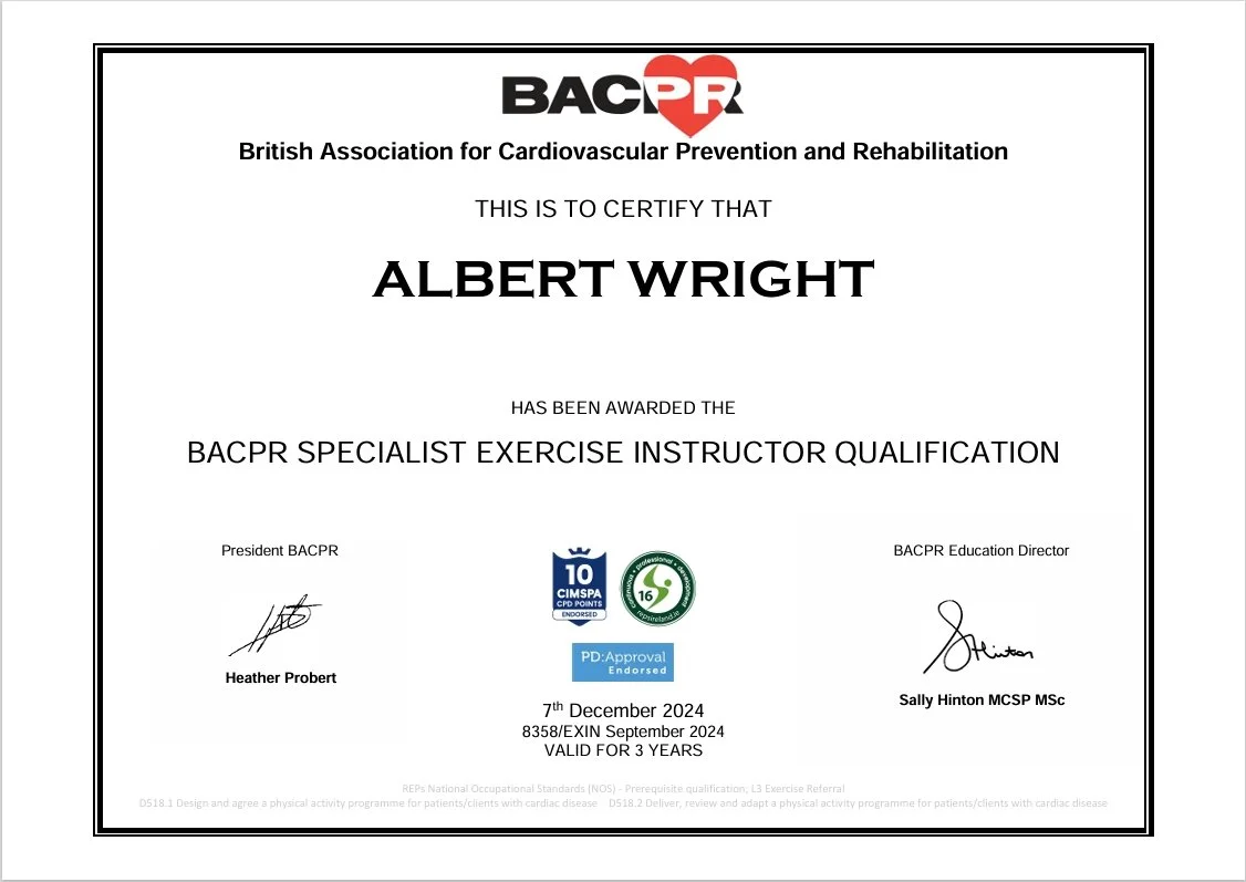 BACPR Specialist Cardiac Exercise Rehabilitation Certificate