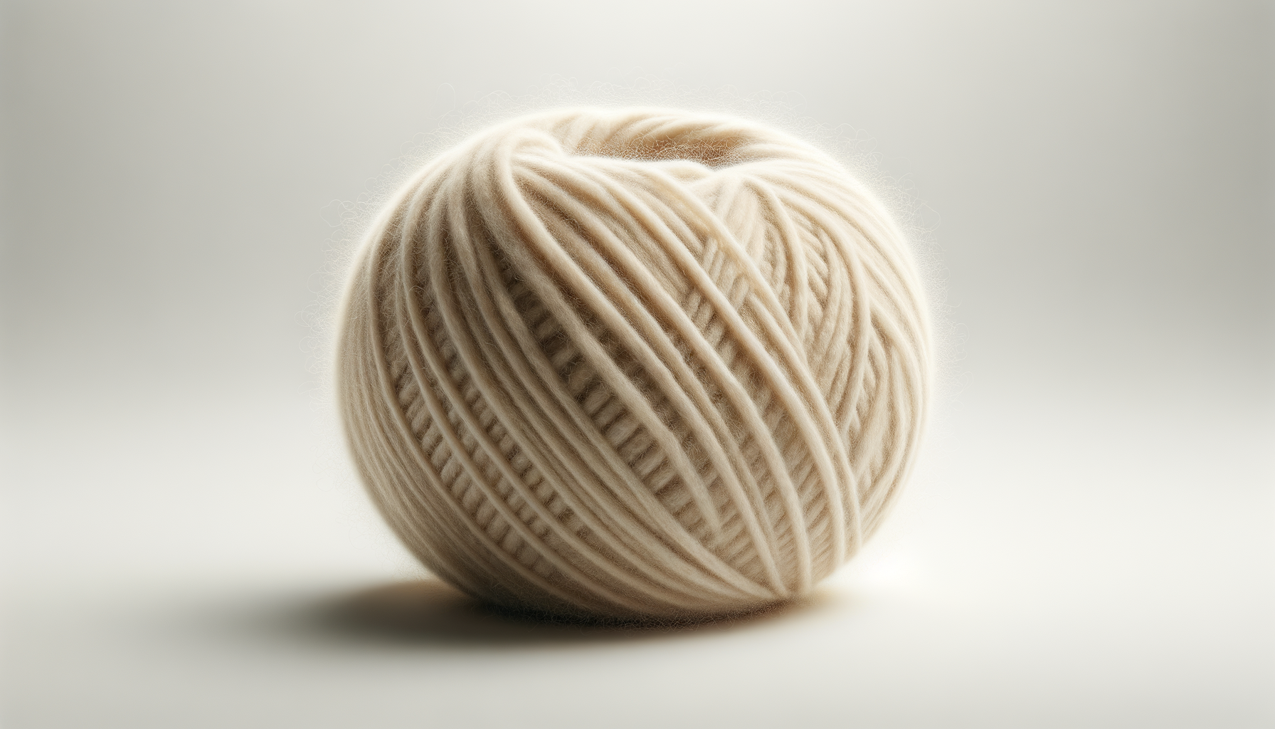 A ball of cream-colored yarn with a soft texture, placed on a plain, light background.
