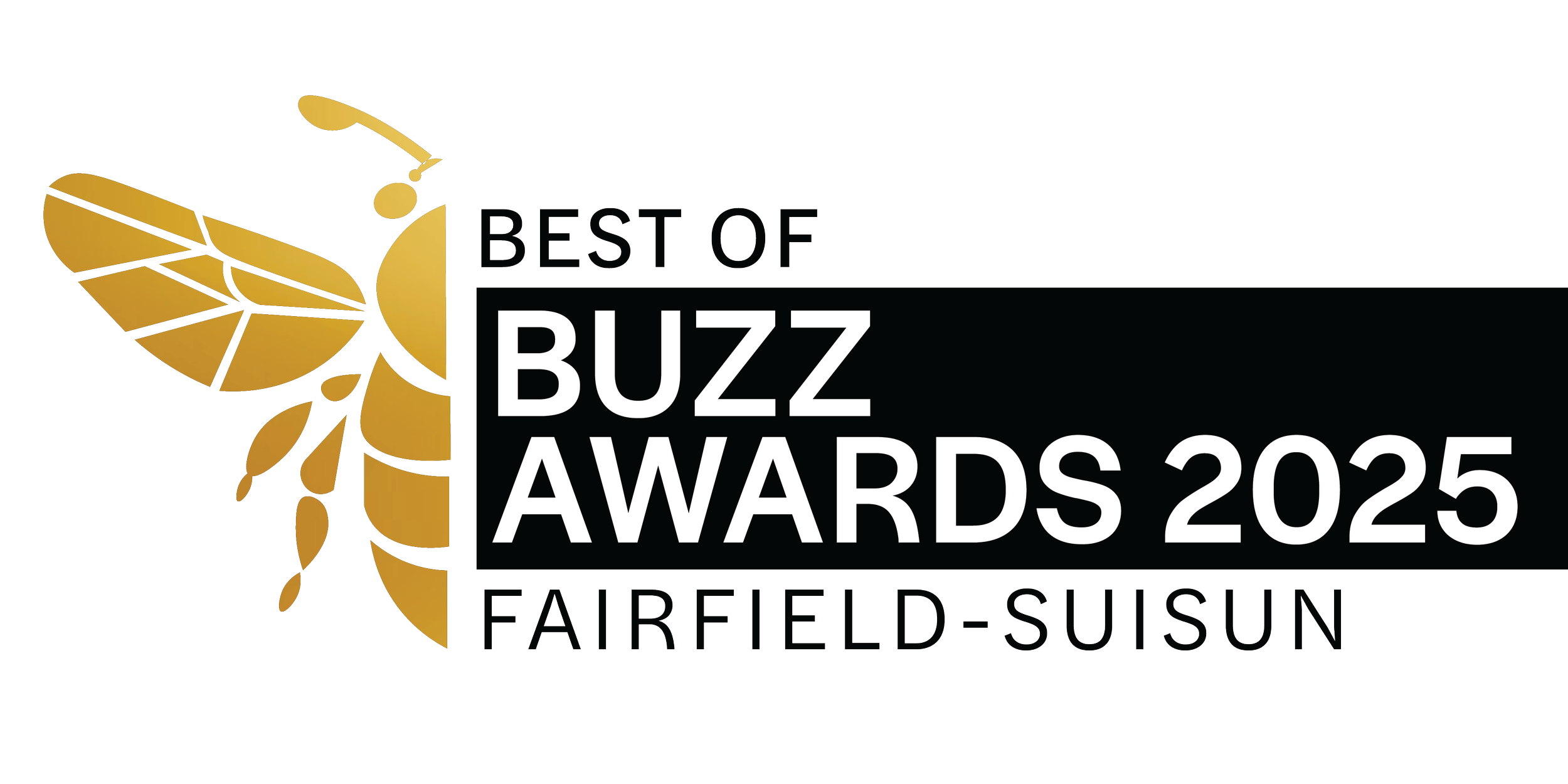 Gold and white logo for the Best of Buzz Awards 2025, Fairfield-Suisun.