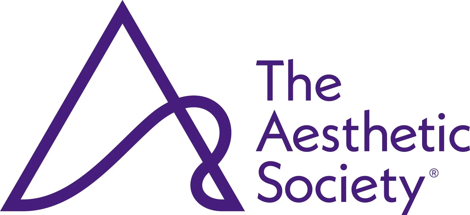 The logo of the Aesthetic Society, featuring a stylized letter 'A' in dark purple with the organization name in purple text to the right.