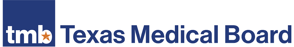 Logo of the Texas Medical Board with the abbreviation 'TMB' and a star symbol in the 't' of 'tmb'