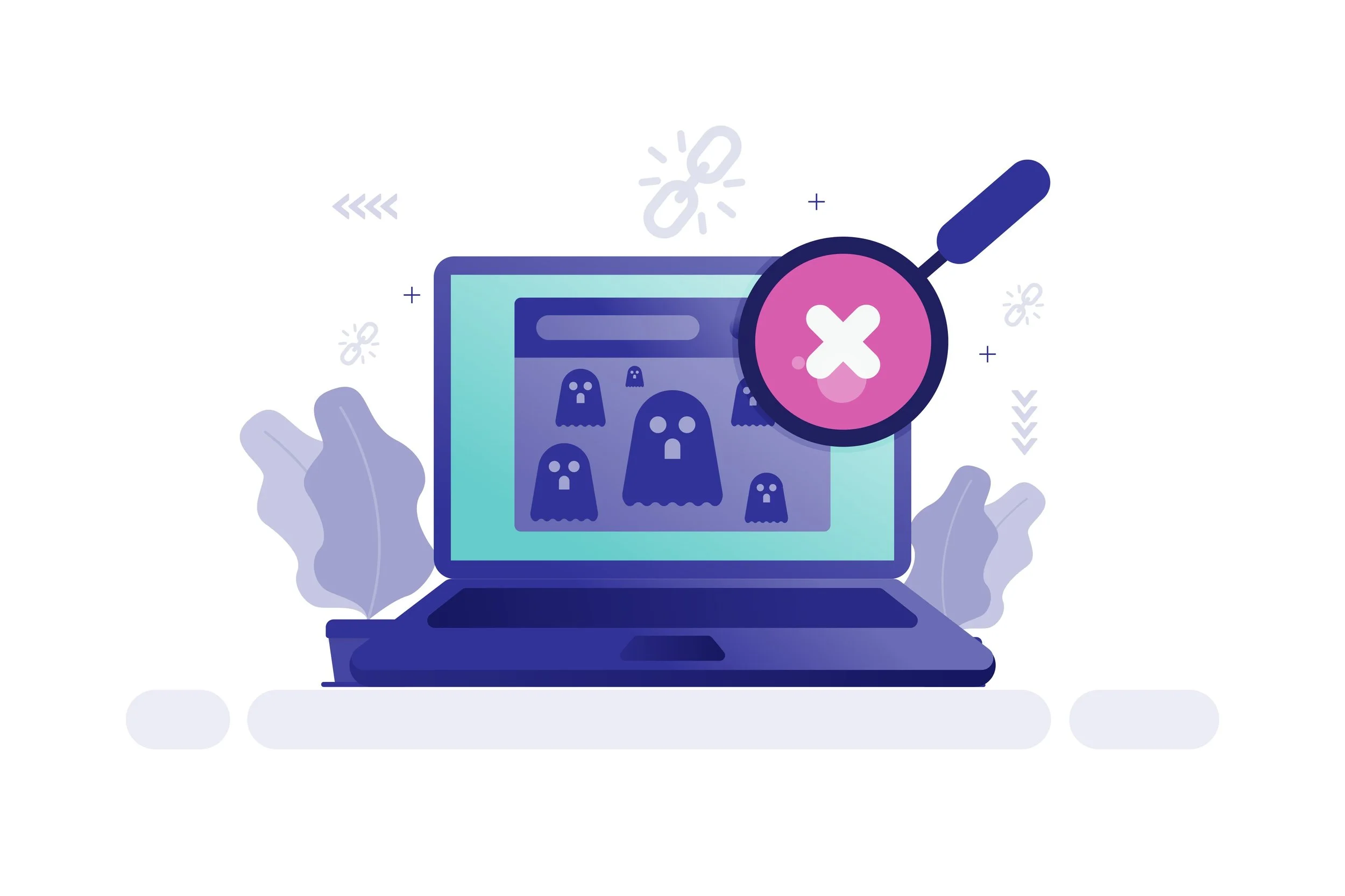 Digital illustration of a laptop with ghost icons on the screen.
