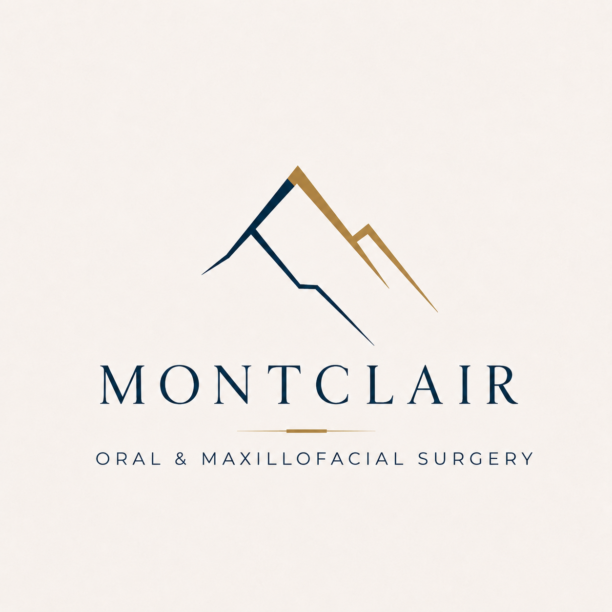 Logo for Montclair Oral & Maxillofacial Surgery featuring a stylized mountain outline in dark blue and gold, with the text 'Montclair' and 'Oral & Maxillofacial Surgery' below.