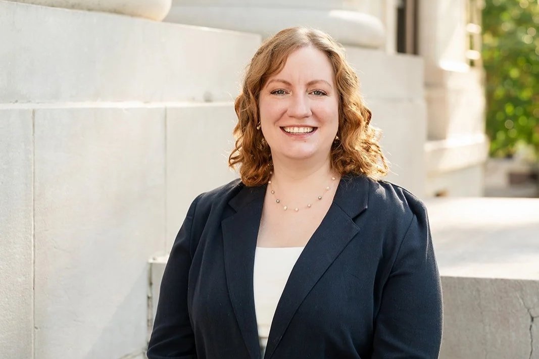 Attorney Leah Ritter stands outside the Hamilton County Courthouse