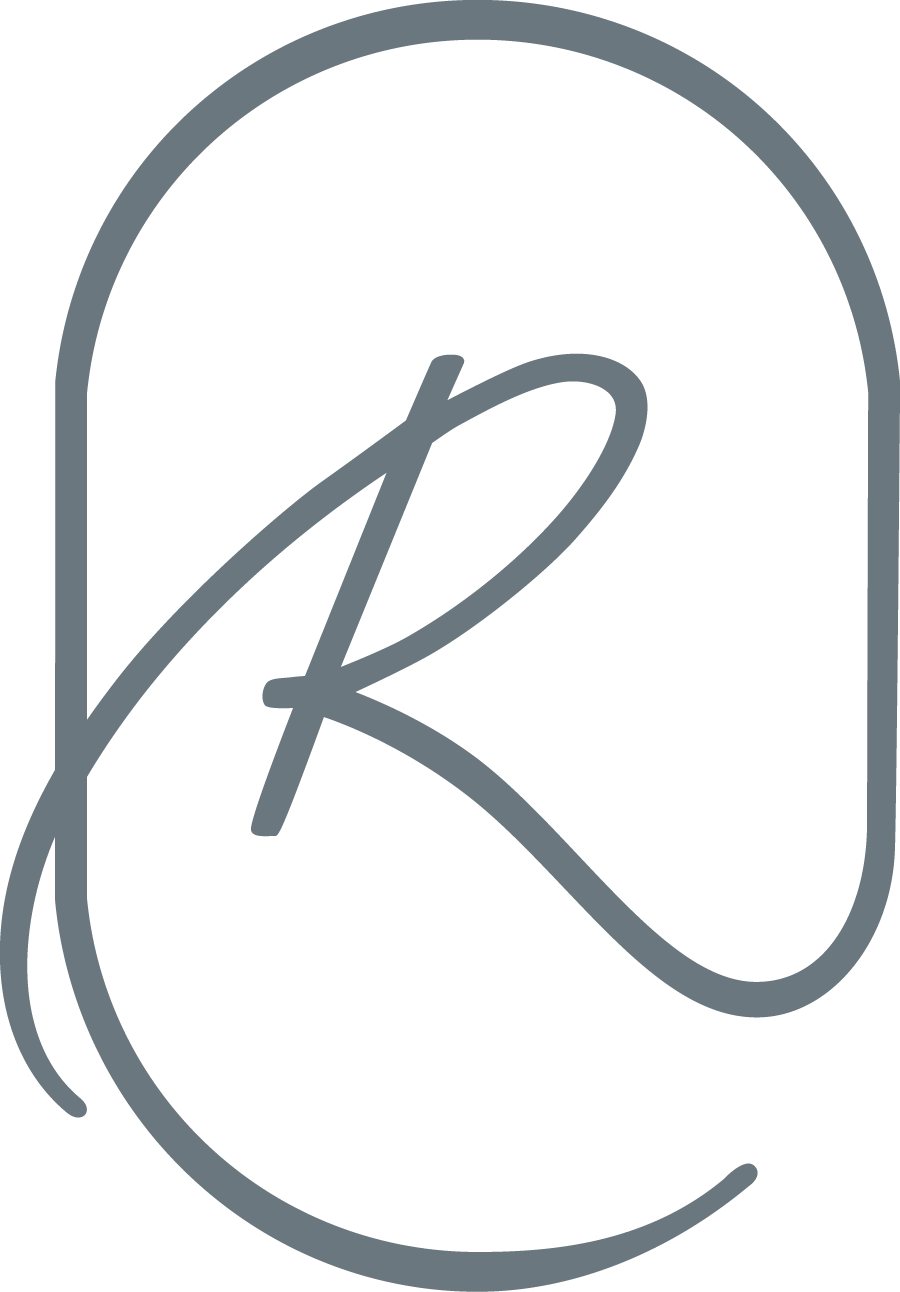 Stylized logo with the letter 'R' inside an irregular oval shape.