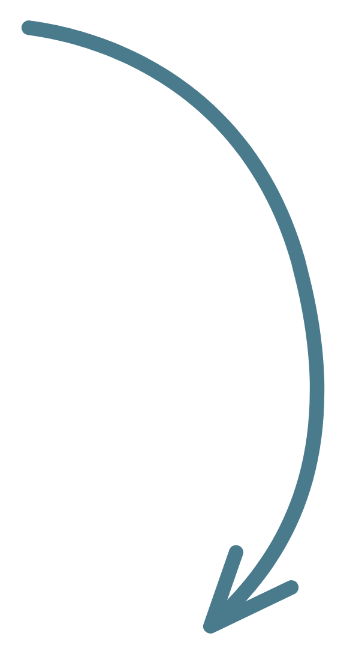 Teal curved arrow pointing downward and left on a black background