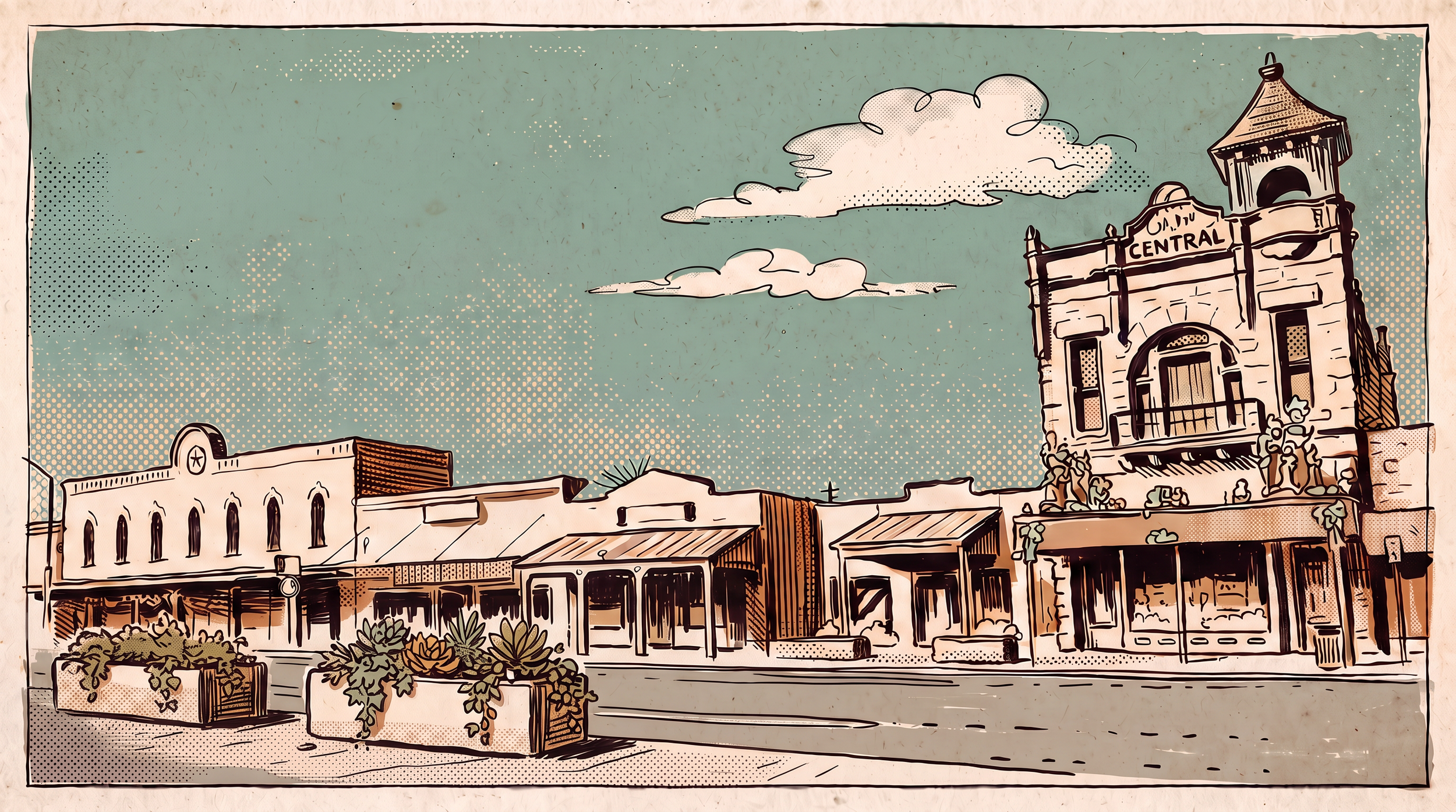 Historic Main Street Sketch of Fredericksburg, TX | Eat, Drink Explore Fredericksburg