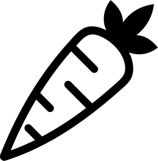 Simple black and white illustration of a carrot with three leaves at the top.