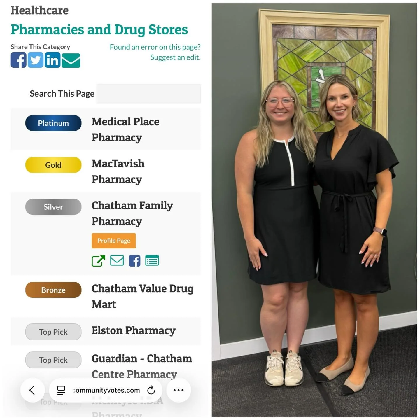 Thank you to our wonderful community who all helped get us 🏅Gold Place for Pharmacies in Chatham-Kent! We are privileged to get to serve such an amazing town and surrounding area. Stay tuned for more great things coming soon! 👀