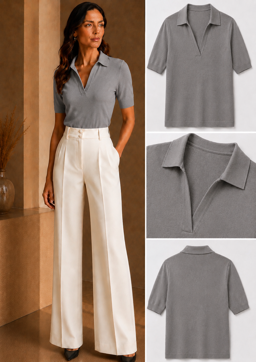 Gray Tailored Crepe Sweater Polo