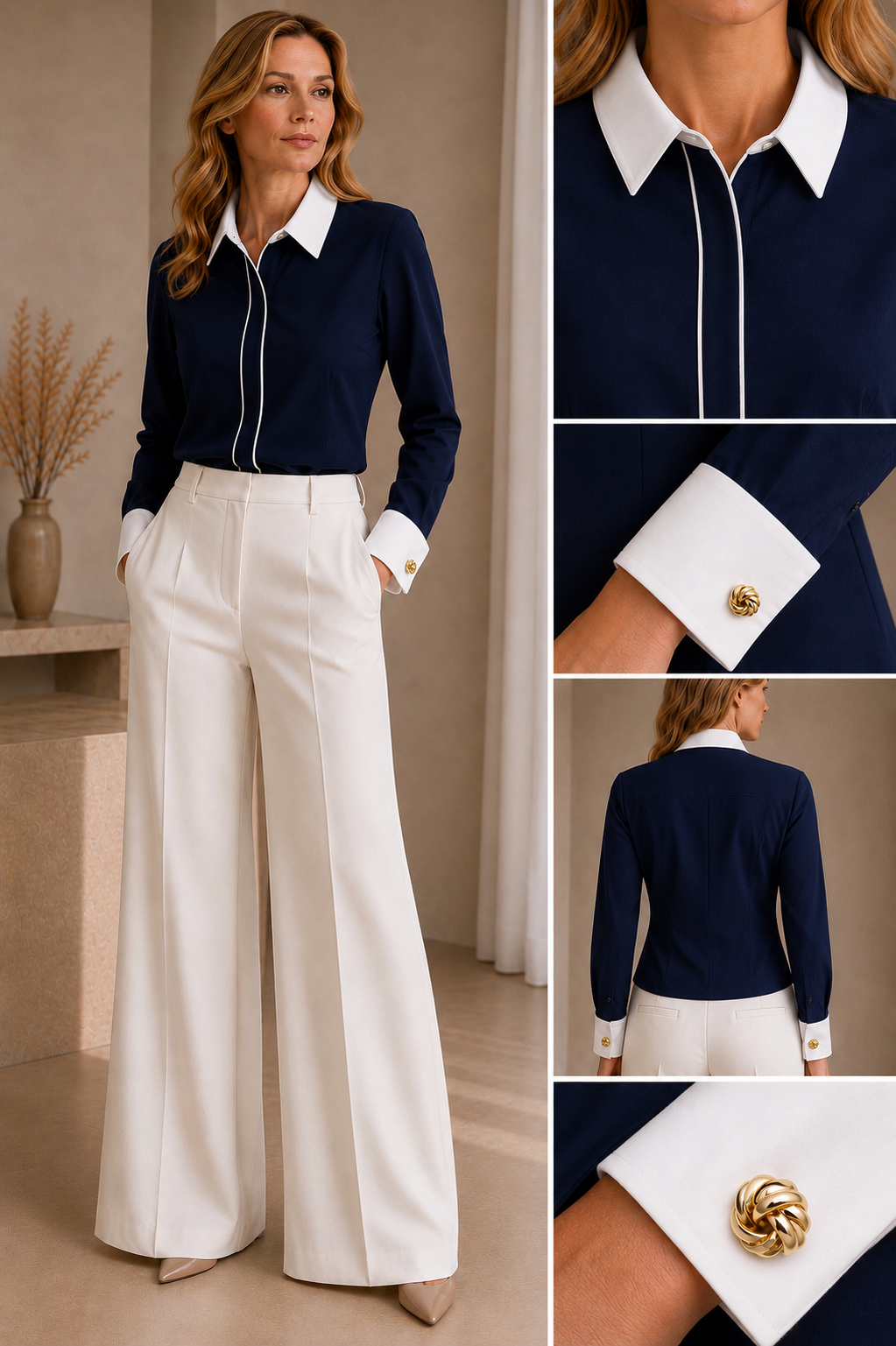 Signature Navy Shirt with White Contrast Collar & Cuffs
