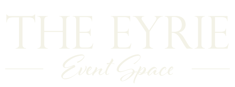 Logo for The Eyrie Event Space with white text on a black background.