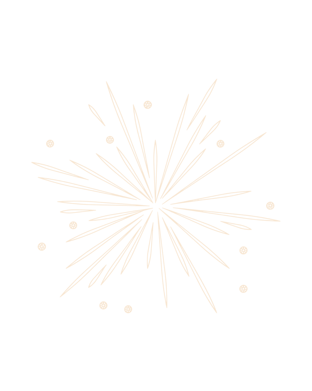 White firework explosion on black background with small dotted accents.